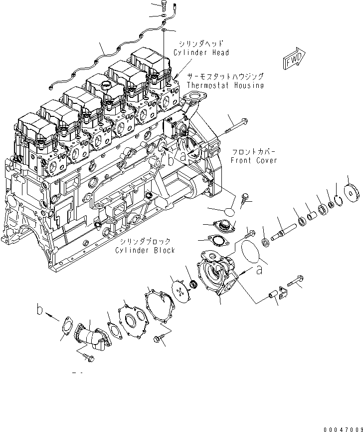 Схема запчастей Komatsu SAA6D125E-5F-02 - ВОДЯНАЯ ПОМПА КРЕПЛЕНИЕ И ВОЗДУШН. ВЕНТИЛЯЦИЯ(№-) ДВИГАТЕЛЬ