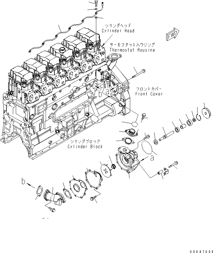 Схема запчастей Komatsu SAA6D125E-5G-02 - ВОДЯНАЯ ПОМПА КРЕПЛЕНИЕ И ВОЗДУШН. ВЕНТИЛЯЦИЯ(№-) ДВИГАТЕЛЬ