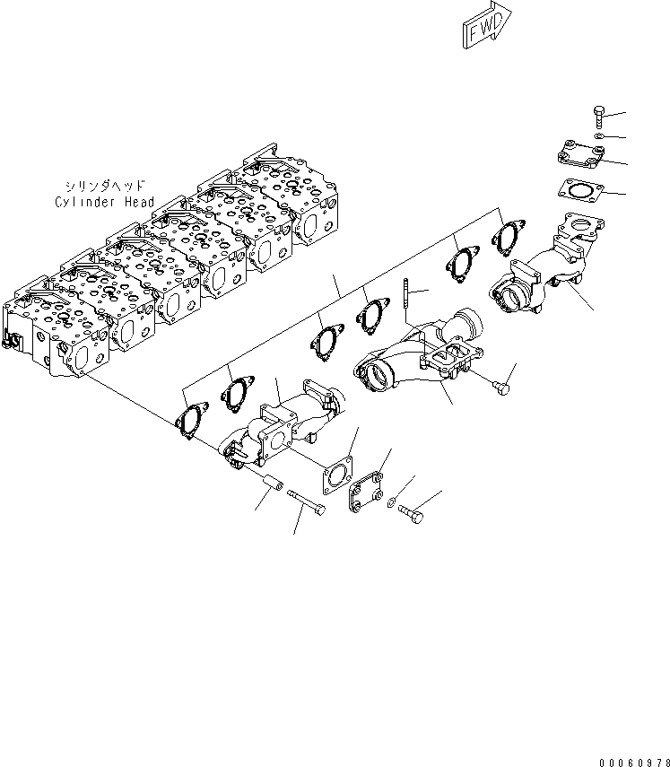 Схема запчастей Komatsu SAA6D125E-5BR-W - ВЫПУСКНОЙ КОЛЛЕКТОР ДВИГАТЕЛЬ