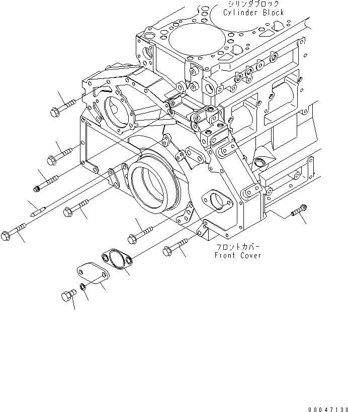 Схема запчастей Komatsu SAA6D125E-5BR-W - ЭЛЕМЕНТЫ ПЕРЕДН. КРЫШКИ (КРЕПЛЕНИЕ БОЛТ И POINTER) ДВИГАТЕЛЬ