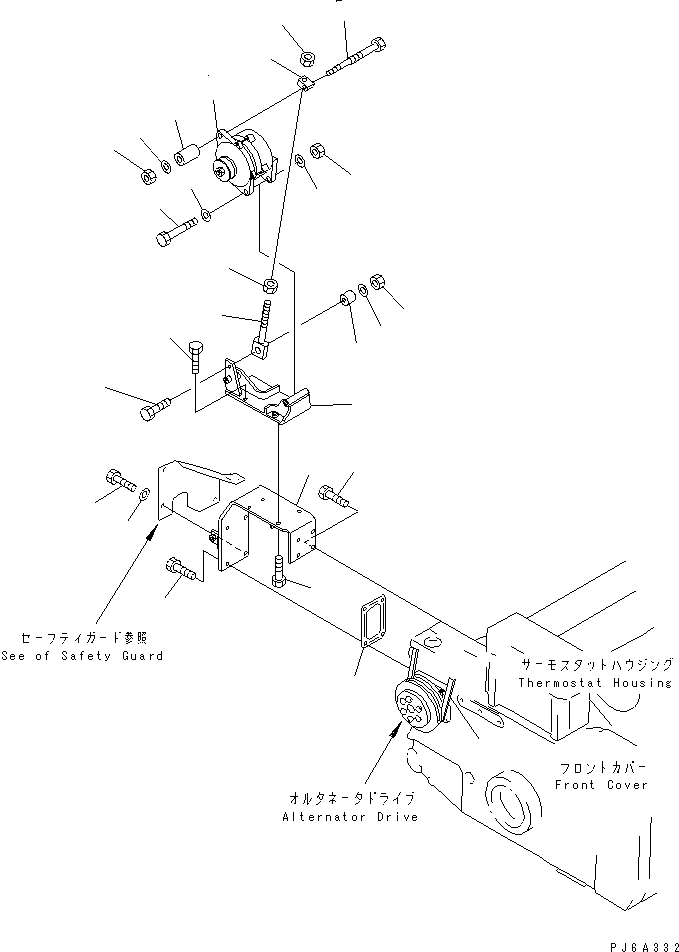 Схема запчастей Komatsu SDA12V140-1C - КРЕПЛЕНИЕ ГЕНЕРАТОРА (9A)(№-) ДВИГАТЕЛЬ