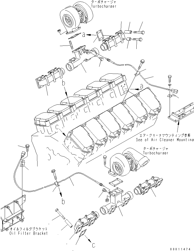 Схема запчастей Komatsu SDA12V140E-1D - ВЫПУСКНОЙ КОЛЛЕКТОР ДВИГАТЕЛЬ