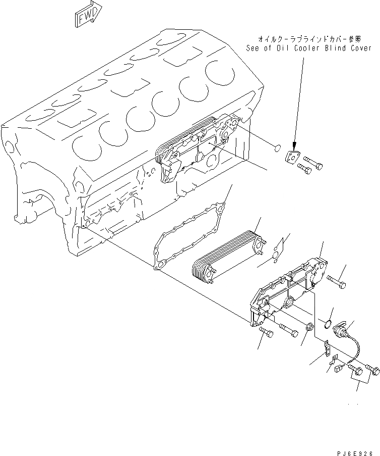 Схема запчастей Komatsu SDA12V140-1B-A - МАСЛООХЛАДИТЕЛЬ (С ОБОГРЕВАТЕЛЕМ БЛОКА)(№-) ДВИГАТЕЛЬ