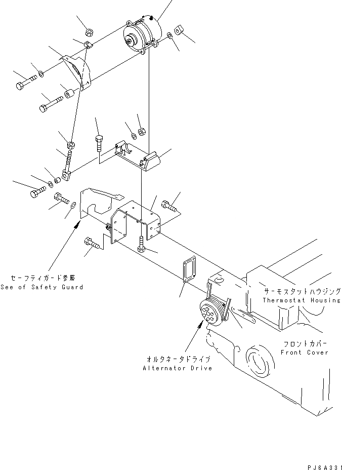 Схема запчастей Komatsu SDA12V140-1C-A - КРЕПЛЕНИЕ ГЕНЕРАТОРА (7A)(№-) ДВИГАТЕЛЬ