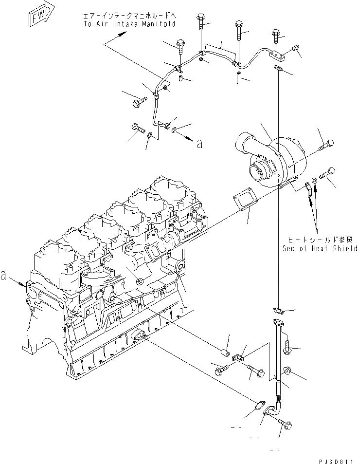 Схема запчастей Komatsu SDA6D140E-3H-9 - ТУРБОНАГНЕТАТЕЛЬ И МАСЛОПРОВОДЯЩАЯ ЛИНИЯ(№78-) ДВИГАТЕЛЬ