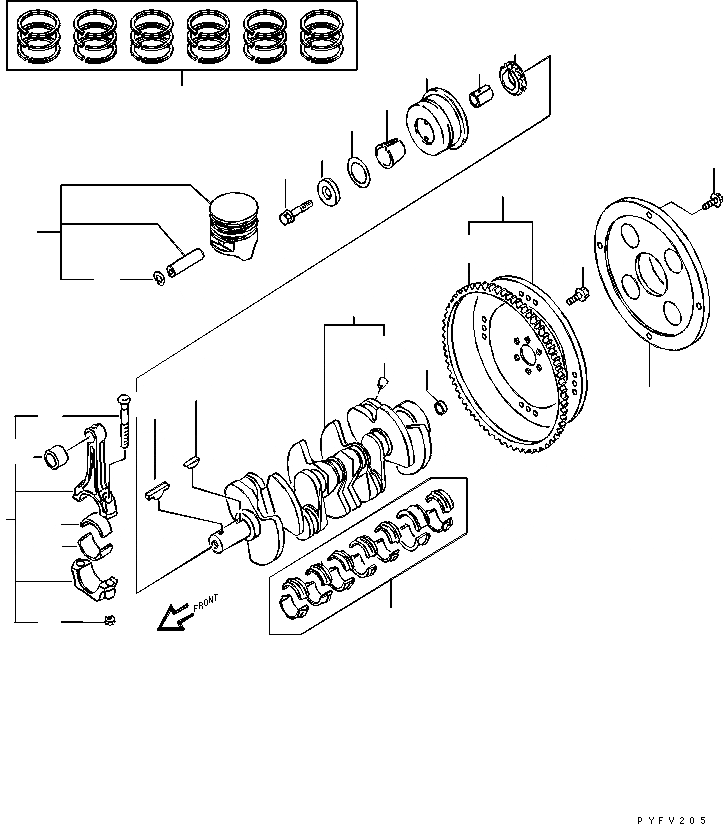 Схема запчастей Komatsu TB45-194-B - ПОРШЕНЬ¤ КОЛЕНВАЛ И МАХОВИК (ДЛЯ UL СПЕЦ-Я.) ДВИГАТЕЛЬ