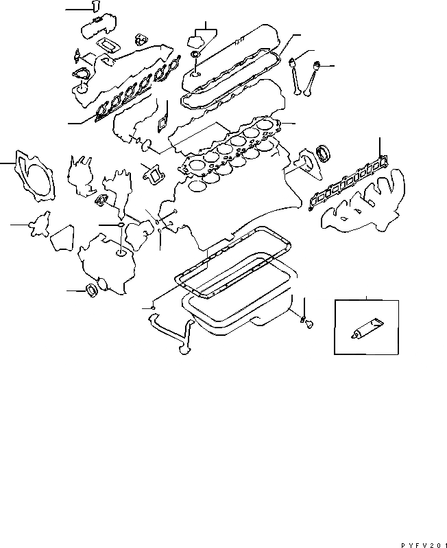 Схема запчастей Komatsu TB45-197-B - ДВИГАТЕЛЬ КОМПЛЕКТ ПРОКЛАДОК ДВИГАТЕЛЬ
