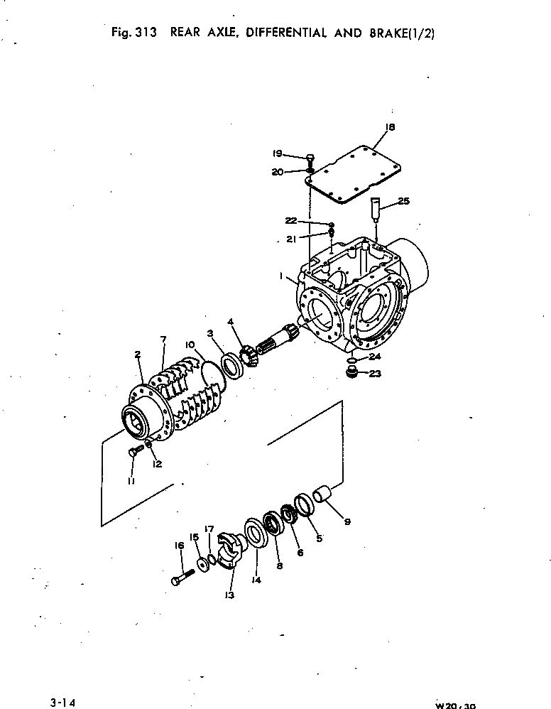 Схема запчастей Komatsu W20-1 - ЗАДН. МОСТ¤ ДИФФЕРЕНЦ. И ТОРМОЗ. (/) ВЕДУЩ. ВАЛ¤ ДИФФЕРЕНЦ. И КОЛЕСА