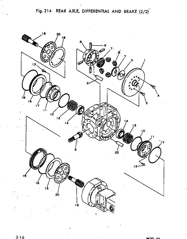 Схема запчастей Komatsu W20-1 - ЗАДН. МОСТ¤ ДИФФЕРЕНЦ. И ТОРМОЗ. (/) ВЕДУЩ. ВАЛ¤ ДИФФЕРЕНЦ. И КОЛЕСА