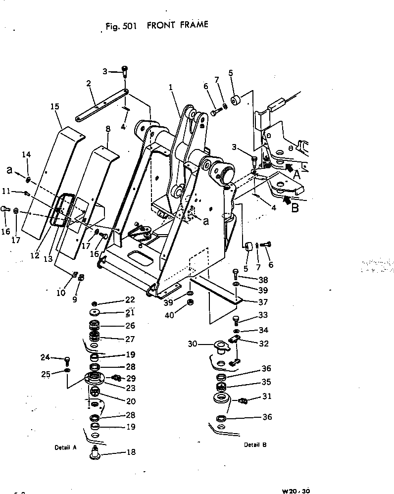 Схема запчастей Komatsu W20-1 - ПЕРЕДН. РАМА РАМА И КУЗОВ