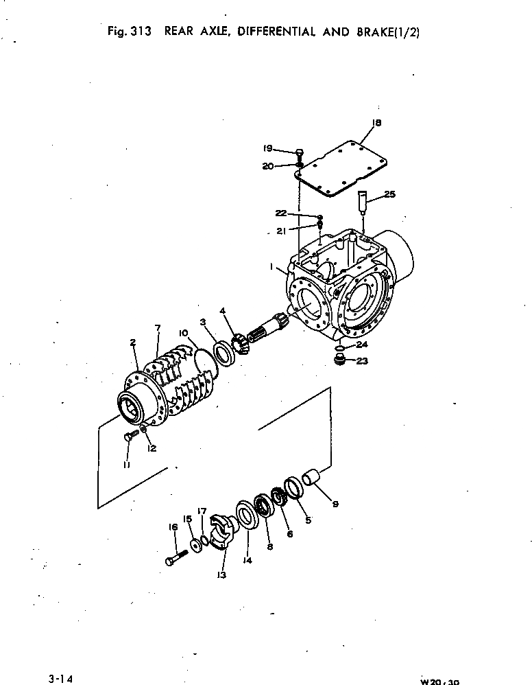 Схема запчастей Komatsu W30-1 - RERAR МОСТ¤ ДИФФЕРЕНЦ. И ТОРМОЗ. (/) ВЕДУЩ. ВАЛ¤ ДИФФЕРЕНЦ. И КОЛЕСА