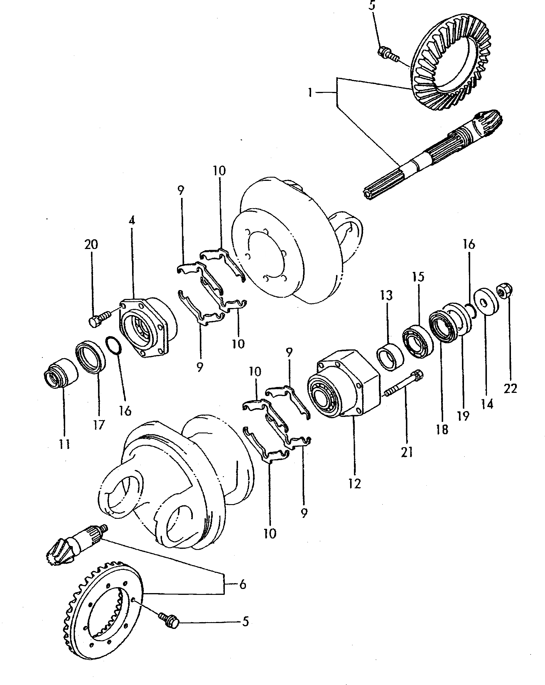 Схема запчастей Komatsu WA10-1 - DEFFERENTIAL (SPIRAL КОНИЧЕСКАЯ ПЕРЕДАЧА) ВЕДУЩ. ВАЛ¤ ДИФФЕРЕНЦ. И КОЛЕСА