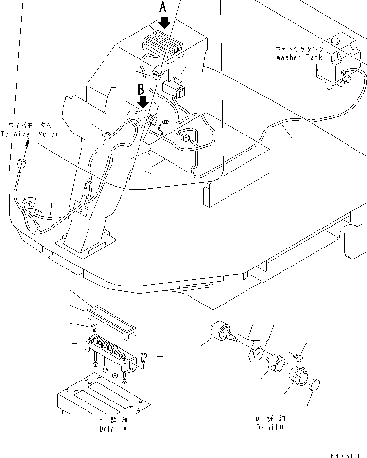 Схема запчастей Komatsu WA100-3-X - ЭЛЕКТРИКА (КАБИНА ЛИНИЯ) (С КАБИНОЙ)(№-) КОМПОНЕНТЫ ДВИГАТЕЛЯ И ЭЛЕКТРИКА