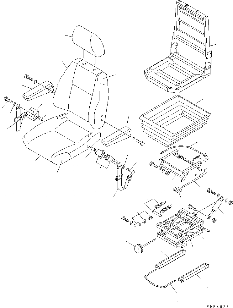 Схема запчастей Komatsu WA100-3-X - СИДЕНЬЕ ОПЕРАТОРА (DELUXE С ВОЗД. ПОДВЕСКОЙ) (ВНУТР. ЧАСТИ)(№-) РАМА И ЧАСТИ КОРПУСА