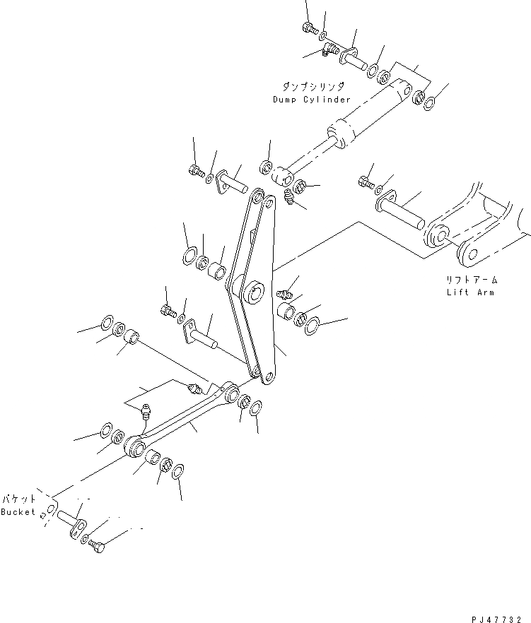 Схема запчастей Komatsu WA100-3-X - КОЛЕНЧАТЫЙ РЫЧАГ (ДЛЯ ВЫСОК. ПОДЪЕМА)(№-) РАБОЧЕЕ ОБОРУДОВАНИЕ