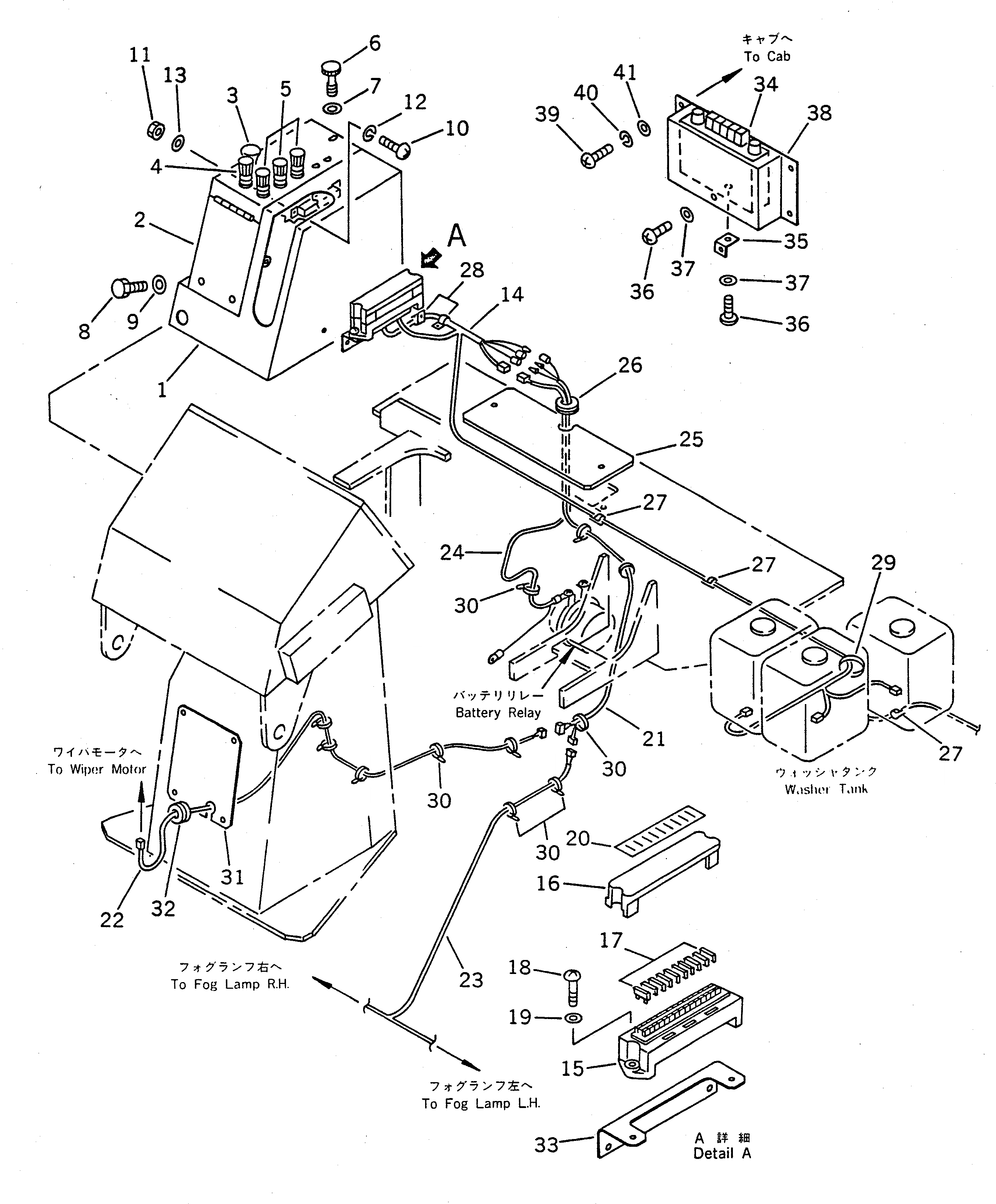 Схема запчастей Komatsu WA100-1 - ЭЛЕКТРИКА (ДЛЯ КАБИНА ДЛЯ 2 ЧЕЛ.)(№.-9999) СПЕЦ. APPLICATION ЧАСТИ