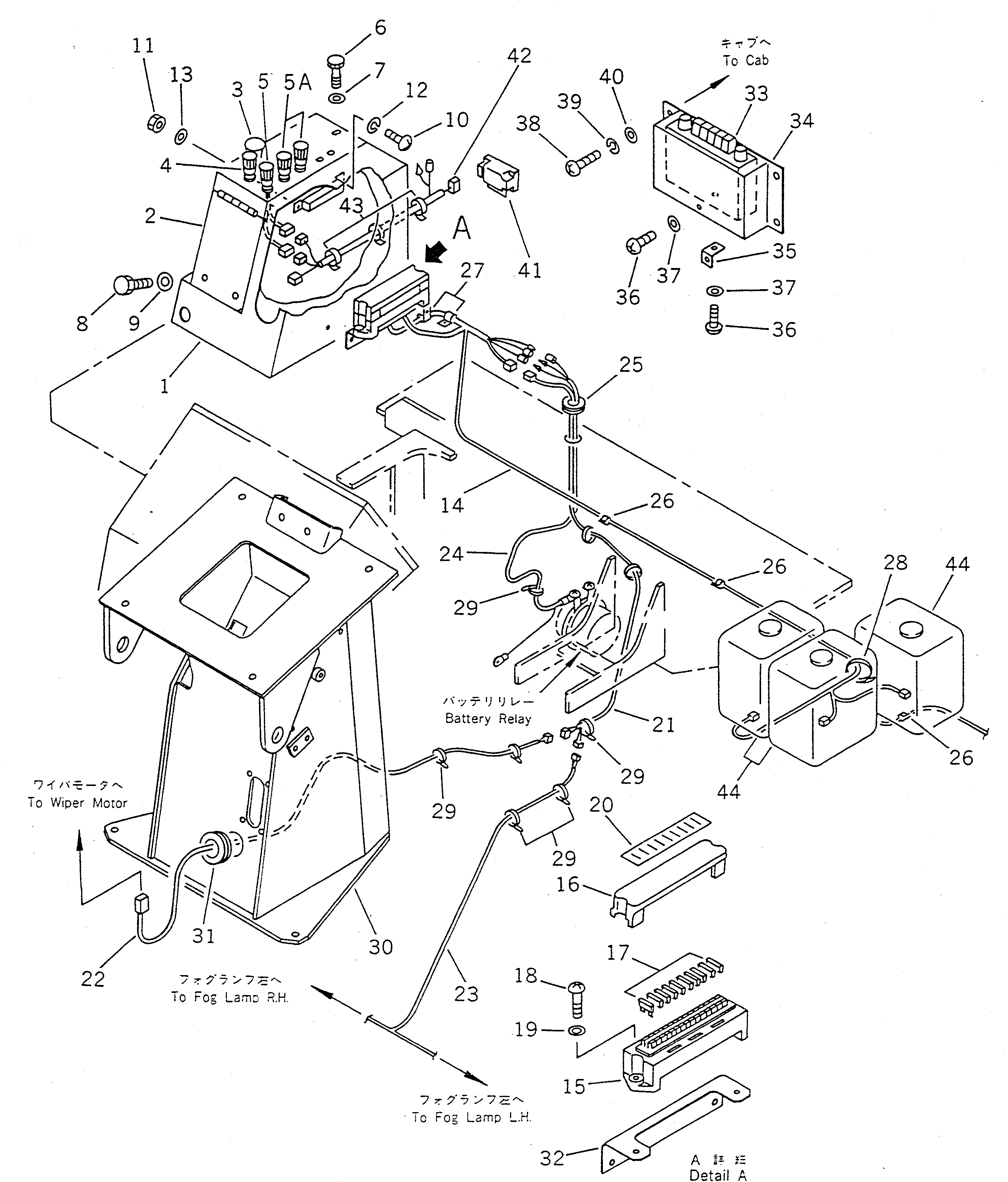 Схема запчастей Komatsu WA100-1 - ЭЛЕКТРИКА (ДЛЯ КАБИНА ДЛЯ 2 ЧЕЛ.)(№-) СПЕЦ. APPLICATION ЧАСТИ