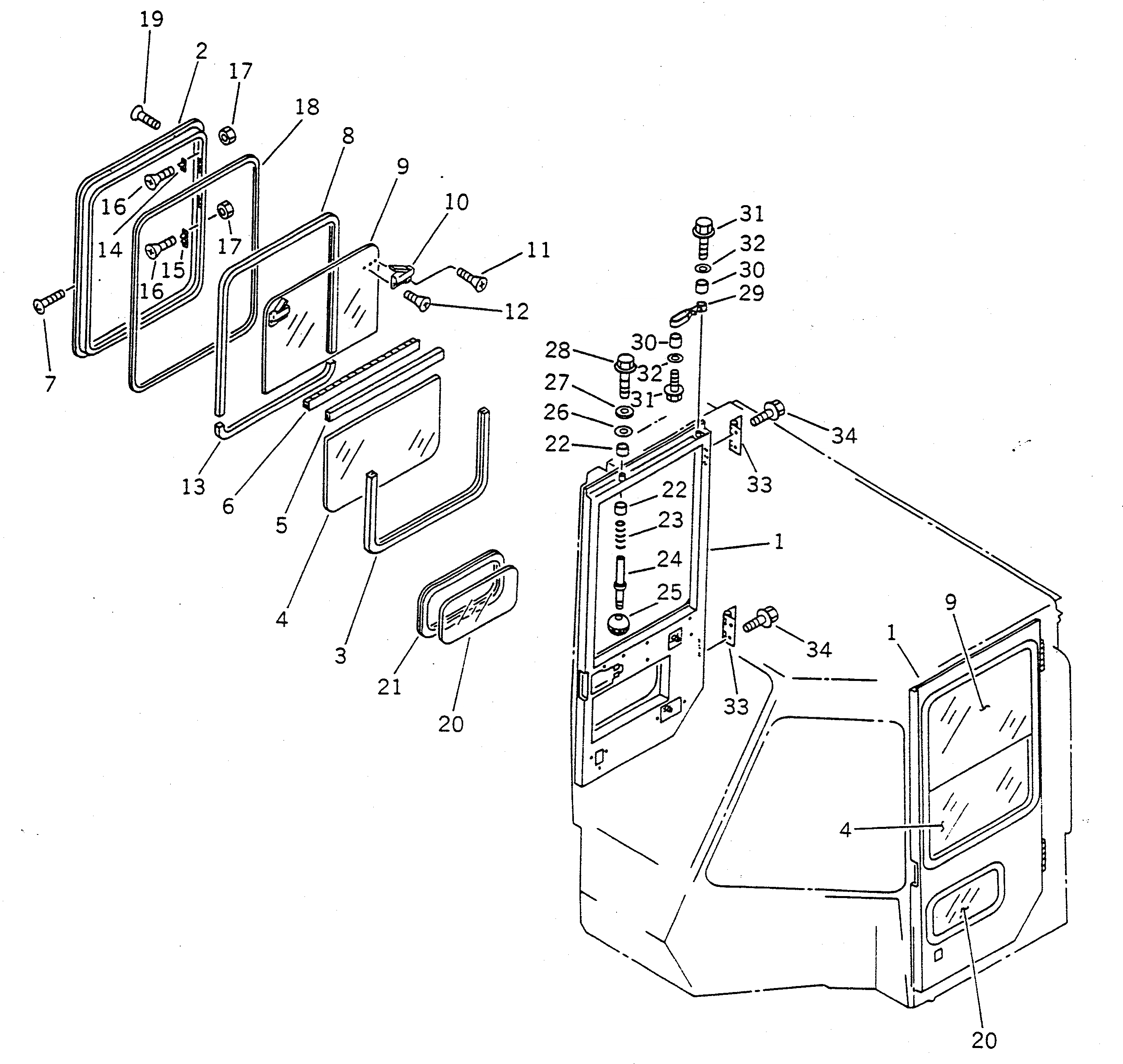 Схема запчастей Komatsu WA100-1 - КАБИНА (/8) (ДЛЯ -PERSONS)(№-) СПЕЦ. APPLICATION ЧАСТИ