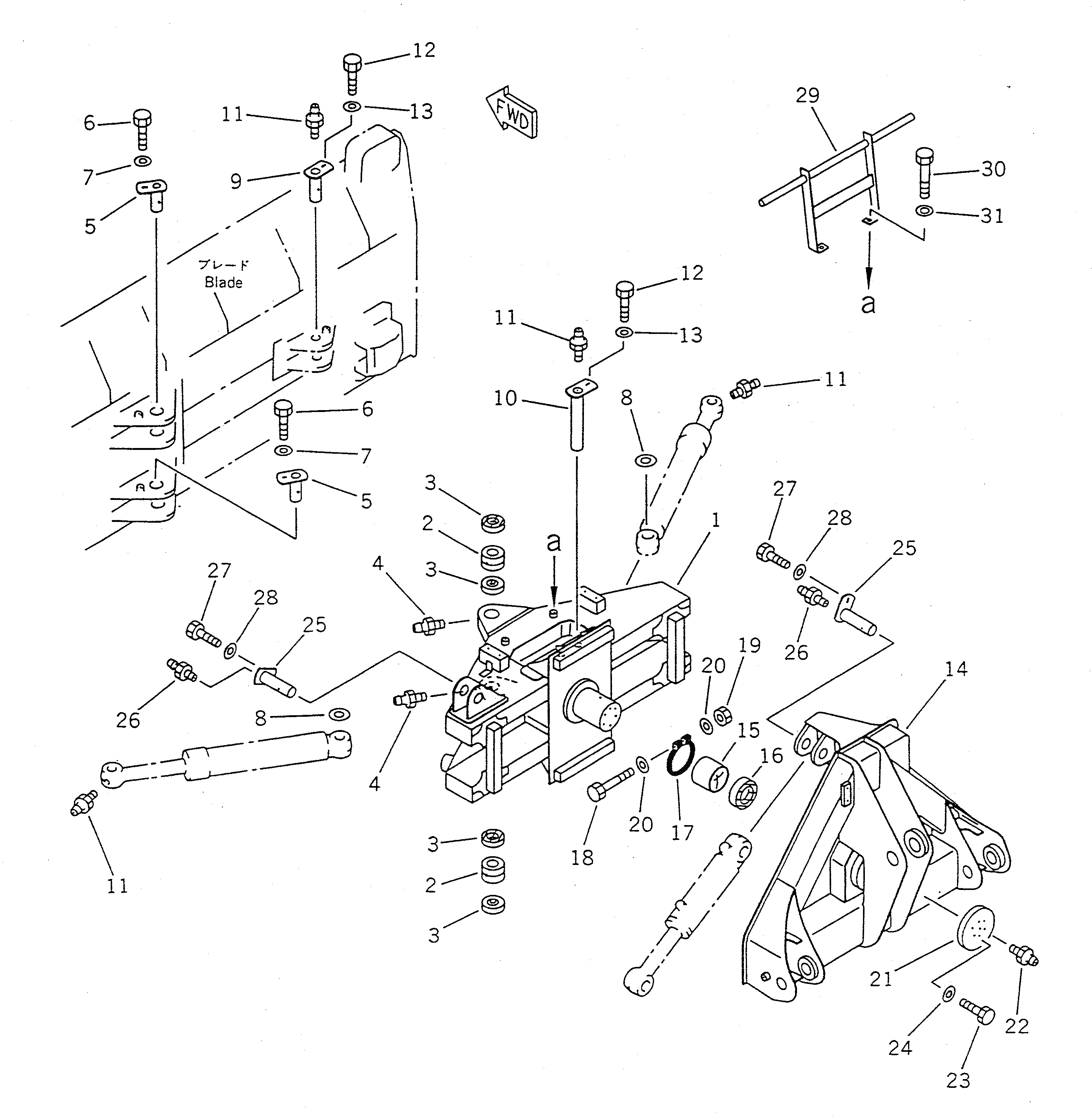 Схема запчастей Komatsu WA100-1 - PITCH И ANGLE SNOW PНИЗ. НЕСУЩИЙ ЭЛЕМЕНТ (С НАКЛОНЯЕМ.)(№-) СПЕЦ. APPLICATION ЧАСТИ