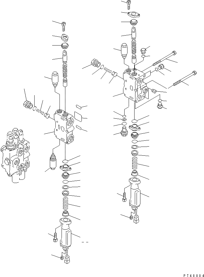 Схема запчастей Komatsu WA100-3-XW - 4-Х СЕКЦИОНН. УПРАВЛЯЮЩ. КЛАПАН (/)(№-) УПРАВЛ-Е РАБОЧИМ ОБОРУДОВАНИЕМ