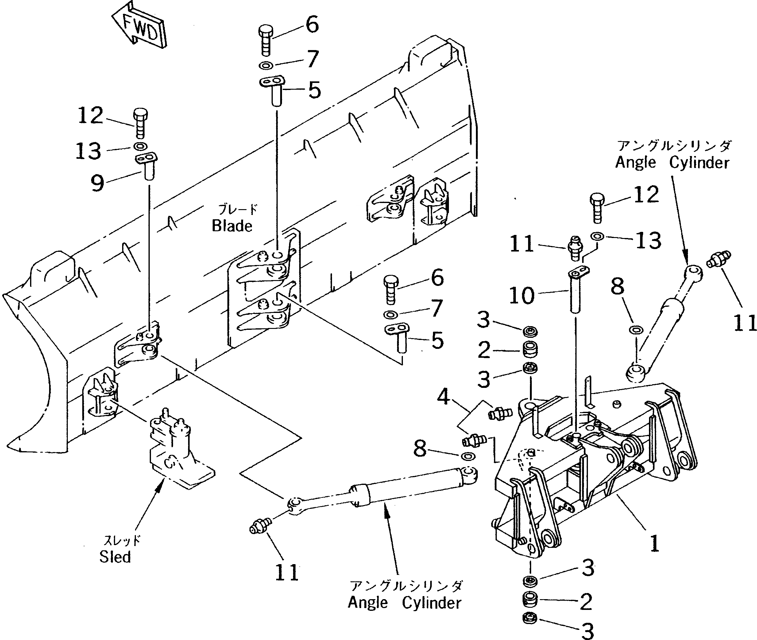 Схема запчастей Komatsu WA100-3-XW - PITCH И ANGLE SNOW PНИЗ. (/) (НЕСУЩИЙ ЭЛЕМЕНТ)(№-) СПЕЦ. APPLICATION ЧАСТИ