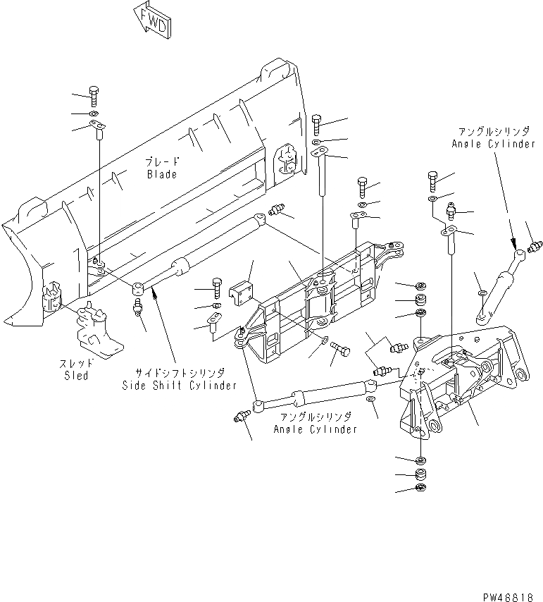 Схема запчастей Komatsu WA100-3-XW - БОКОВ. СДВИГ¤ PITCH И ANGLE SNOW PНИЗ. (/) (НЕСУЩИЙ ЭЛЕМЕНТ)(№-) СПЕЦ. APPLICATION ЧАСТИ