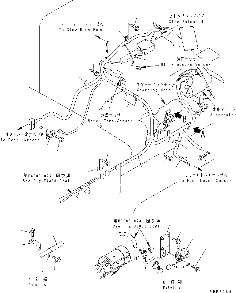 Схема запчастей Komatsu WA100-3-HW - ДВИГАТЕЛЬ (/) (Э/ПРОВОДКА ДВИГАТЕЛЯ) (С 9A ALTERNATER) КОМПОНЕНТЫ ДВИГАТЕЛЯ