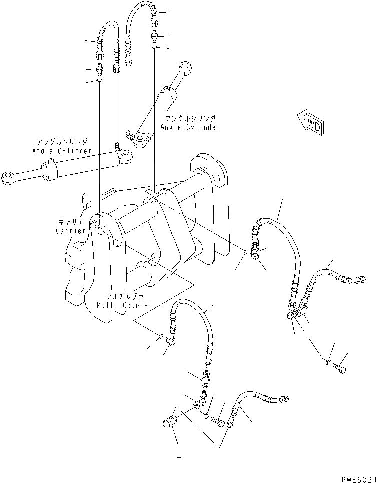 Схема запчастей Komatsu WA100-3-HW - ОТВАЛ (ЦИЛИНДР НАКЛОНА ЛИНИЯ /) (S.P.A.P.) (С СОЕДИНИТ. УСТР-ВО) РАБОЧЕЕ ОБОРУДОВАНИЕ