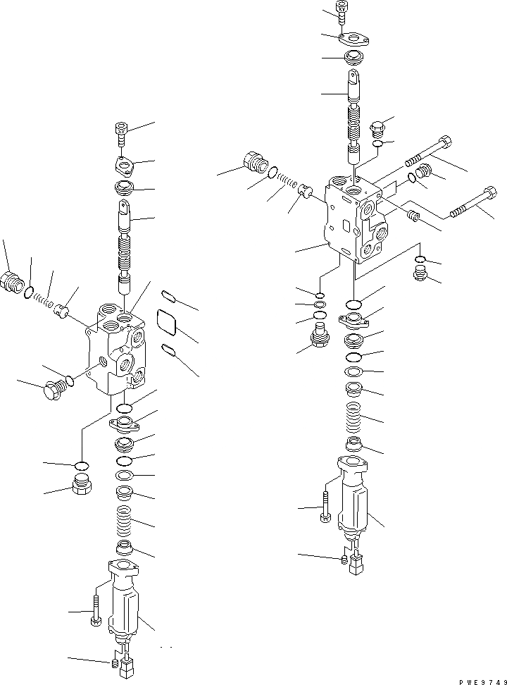 Схема запчастей Komatsu WA100-3A-SN - КОНТРОЛЬНЫЙ КЛАПАН (2-Х СЕЦИОНН.) (/) ОСНОВН. КОМПОНЕНТЫ И РЕМКОМПЛЕКТЫ