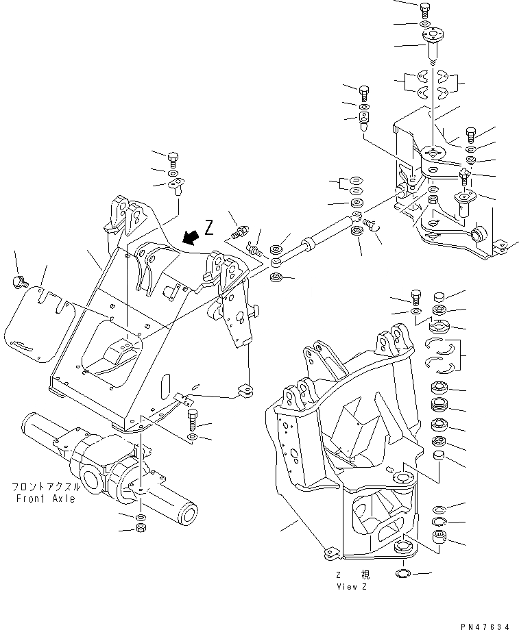 Схема запчастей Komatsu WA100-3A-S - ПЕРЕДН. РАМА (С КОВШ С 2-СТОРОНН. РАЗГРУЗКОЙ)(№-) РАМА И ЧАСТИ КОРПУСА