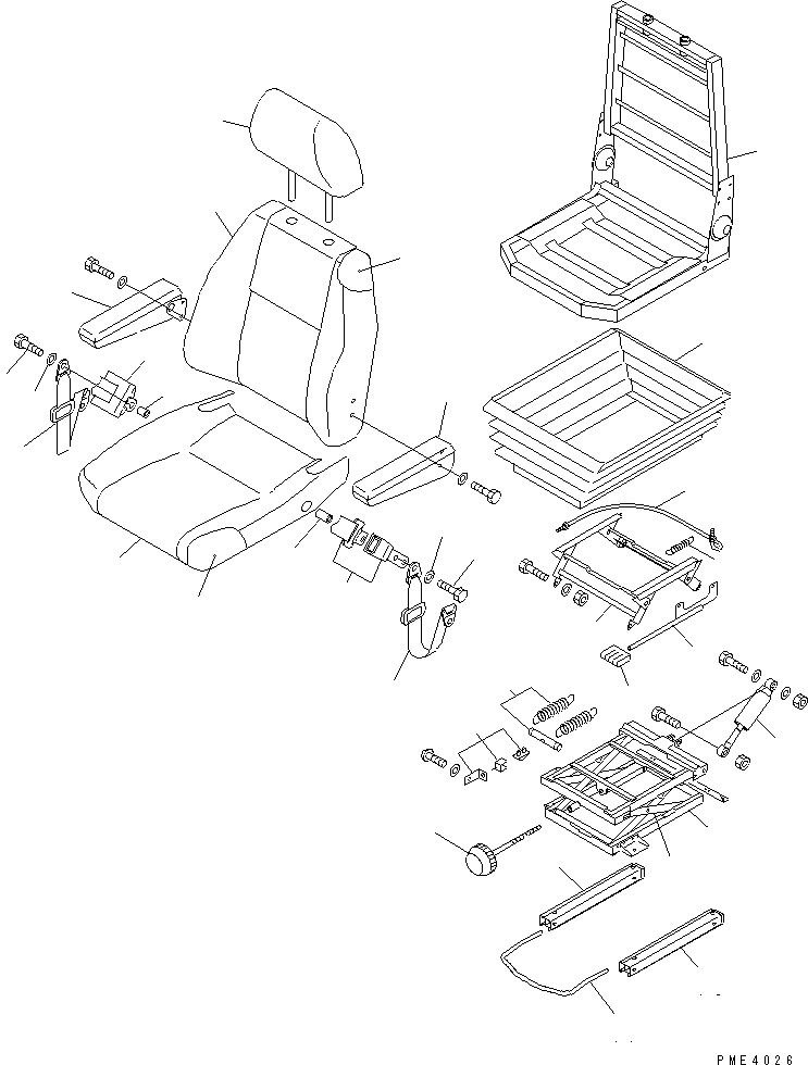 Схема запчастей Komatsu WA100-3A-S - СИДЕНЬЕ ОПЕРАТОРА (DELUXE С ВОЗД. ПОДВЕСКОЙ) (ВНУТР. ЧАСТИ)(№-) РАМА И ЧАСТИ КОРПУСА