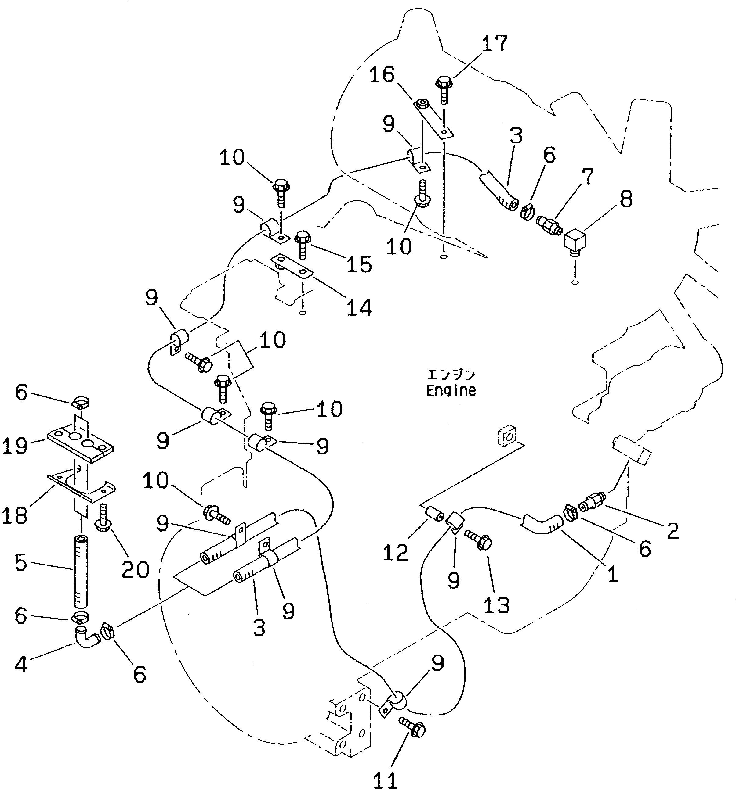 Схема запчастей Komatsu WA100-3A-S - ЧАСТИ ОБОГР-ЛЯ (/) (ГИДР. ПРОВОД. ОБОГРЕВАТЕЛЯ)(№-) РАМА И ЧАСТИ КОРПУСА
