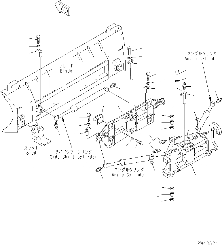 Схема запчастей Komatsu WA100-3A-SW - БОКОВ. СДВИГ¤ PITCH И ANGLE SNOW PНИЗ. (С HYD. СОЕДИНИТ. УСТР-ВО) (/) (НЕСУЩИЙ ЭЛЕМЕНТ)(№-) СПЕЦ. APPLICATION ЧАСТИ