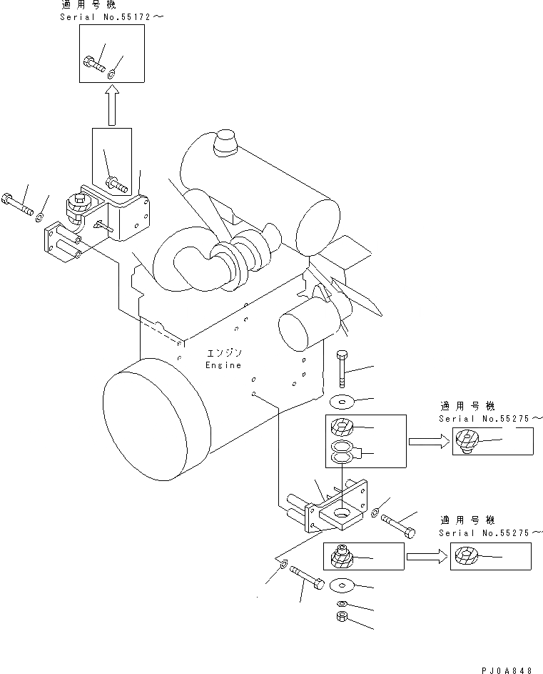 Схема запчастей Komatsu WA100-3A - КРЕПЛЕНИЕ ДВИГАТЕЛЯ КОМПОНЕНТЫ ДВИГАТЕЛЯ