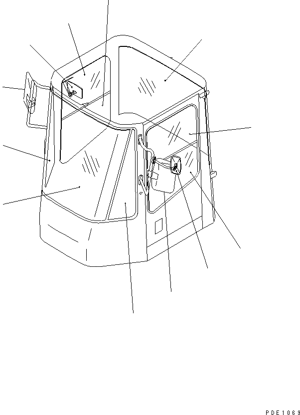 Схема запчастей Komatsu WA100-3-H - СТЕКЛА И ЗЕРКАЛА ЗАДН. ВИДА(С КАБИНОЙ) КАТАЛОГИ ЗЧ