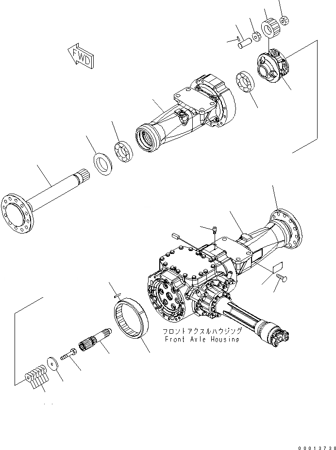 Схема запчастей Komatsu WA100-5 - ПЕРЕДНИЙ МОСТ (КОНЕЧНАЯ ПЕРЕДАЧА И КОЖУХ) ТРАНСМИССИЯ