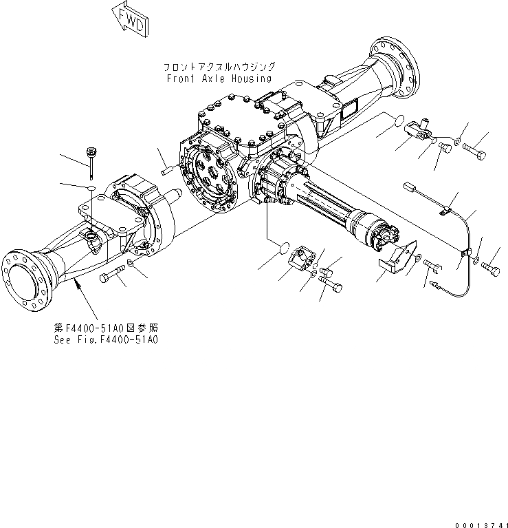 Схема запчастей Komatsu WA100-5 - ПЕРЕДНИЙ МОСТ (ЭЛЕМЕНТЫ КРЕПЛЕНИЯ И КЛАПАН) ТРАНСМИССИЯ