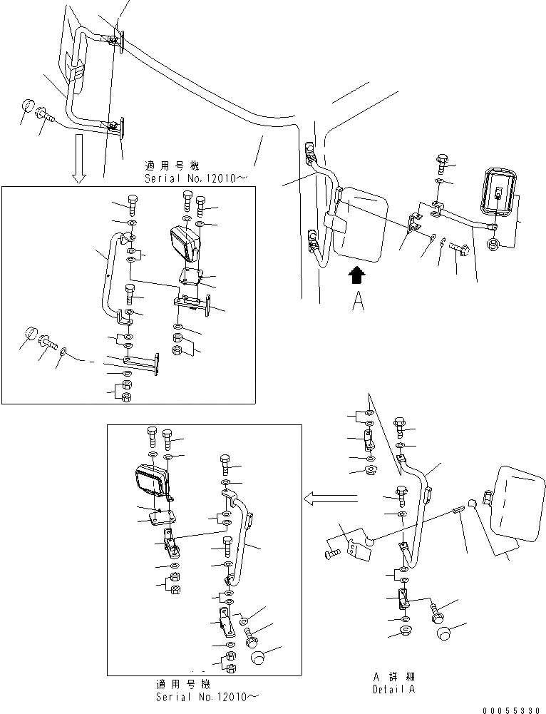 Схема запчастей Komatsu WA100M-3 - ЗЕРКАЛА(СПЕЦ-Я LIVESTOCK RAISING) ЧАСТИ КОРПУСА