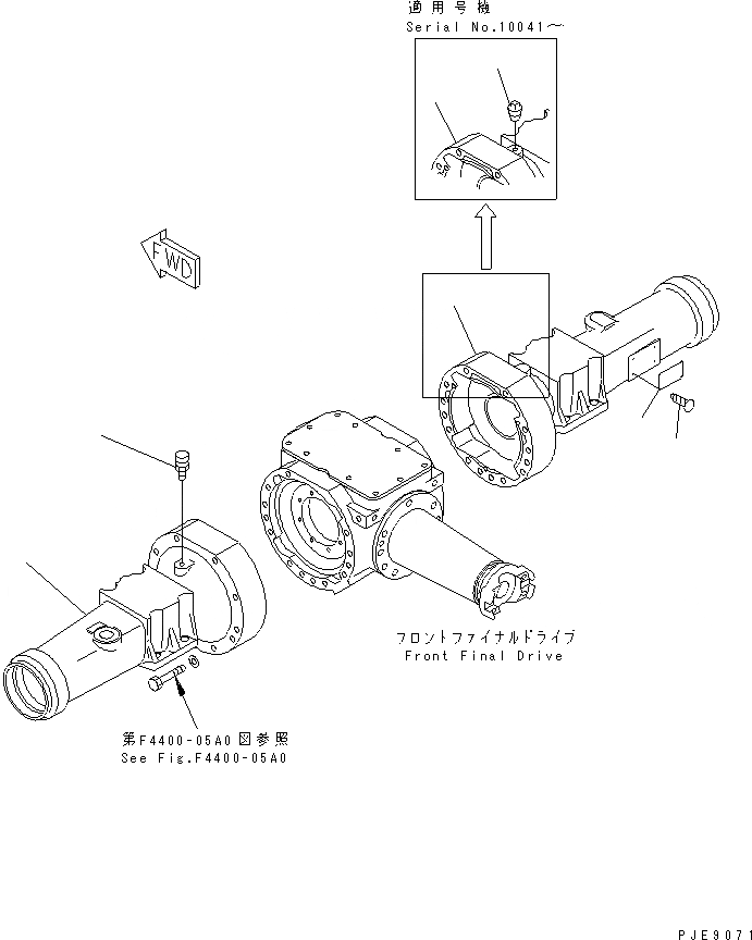 Схема запчастей Komatsu WA100M-3 - ПЕРЕДНИЙ МОСТ (КОЖУХ) СИЛОВАЯ ПЕРЕДАЧА