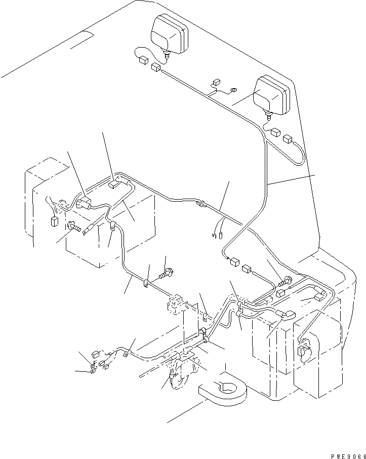 Схема запчастей Komatsu WA100M-3-CB - ПРОВОДКА (АККУМУЛЯТОР КАБЕЛЬ И ЗАДН. ОСВЕЩЕНИЕ ЛИНИЯ)(№-) ЭЛЕКТРИКА