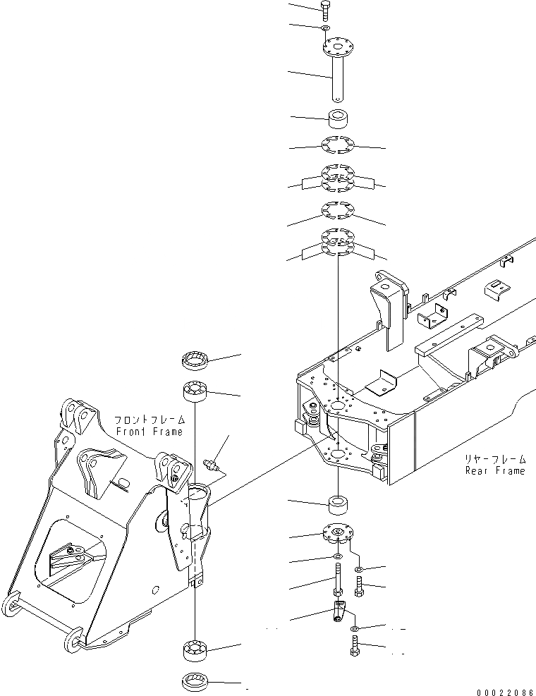 Схема запчастей Komatsu WA100M-3-CB - ПАЛЕЦ(ДЛЯ ПЕРЕДН. И ЗАДН. РАМА СОЕДИНЕНИЕ)(№9-) ОСНОВНАЯ РАМА И ЕЕ ЧАСТИ