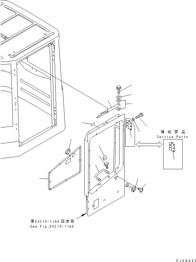 Схема запчастей Komatsu WA100M-3-CB - КАБИНА (ДВЕРЬ ЭЛЕМЕНТЫ КРЕПЛЕНИЯ¤ ЛЕВ.)(№-) OPERATIORS ОБСТАНОВКА И СИСТЕМА УПРАВЛЕНИЯ