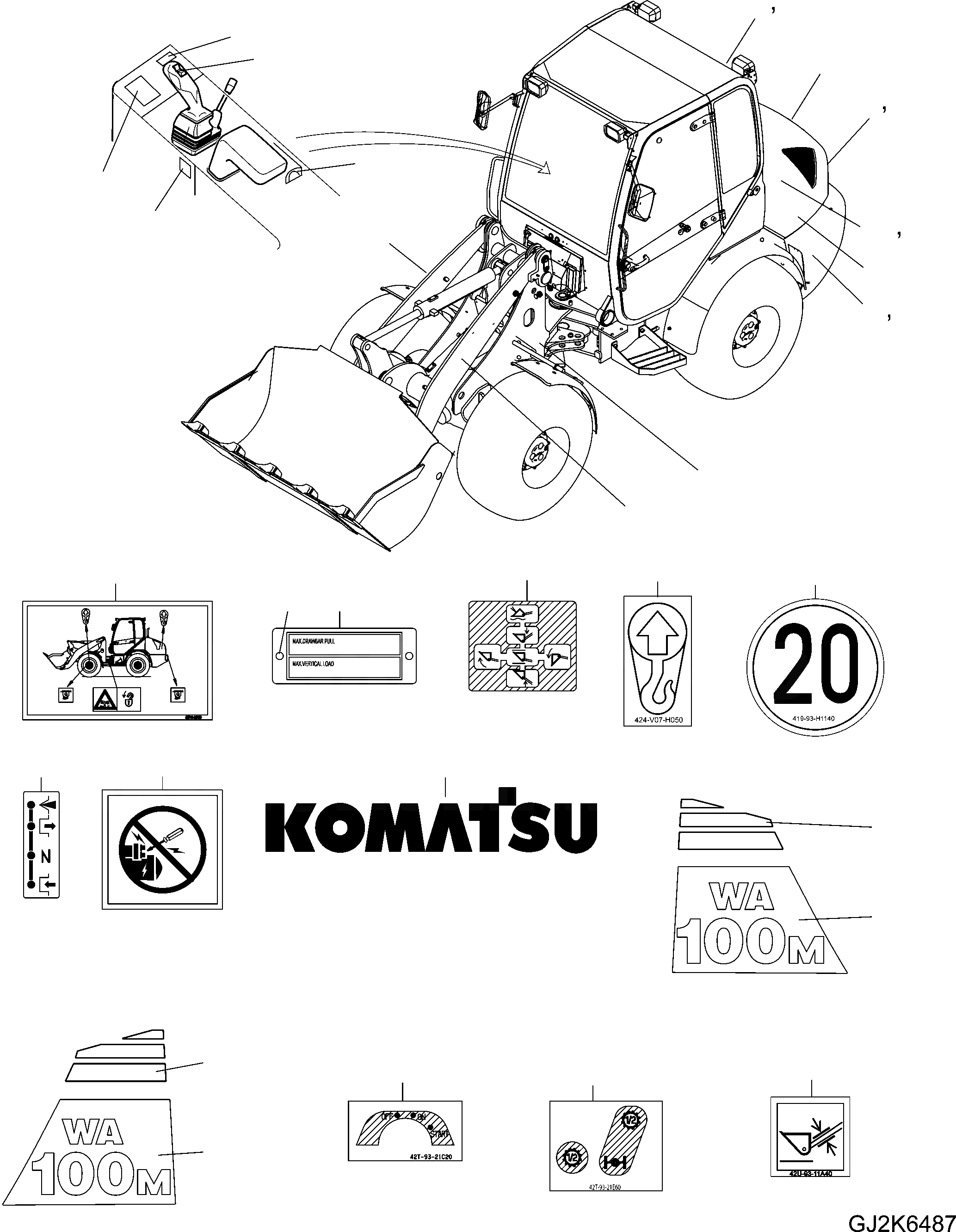 Схема запчастей Komatsu WA100M-6 - ТАБЛИЧКИ (ЕСКАНАТ) (КМ/Ч) (/) U МАРКИРОВКА