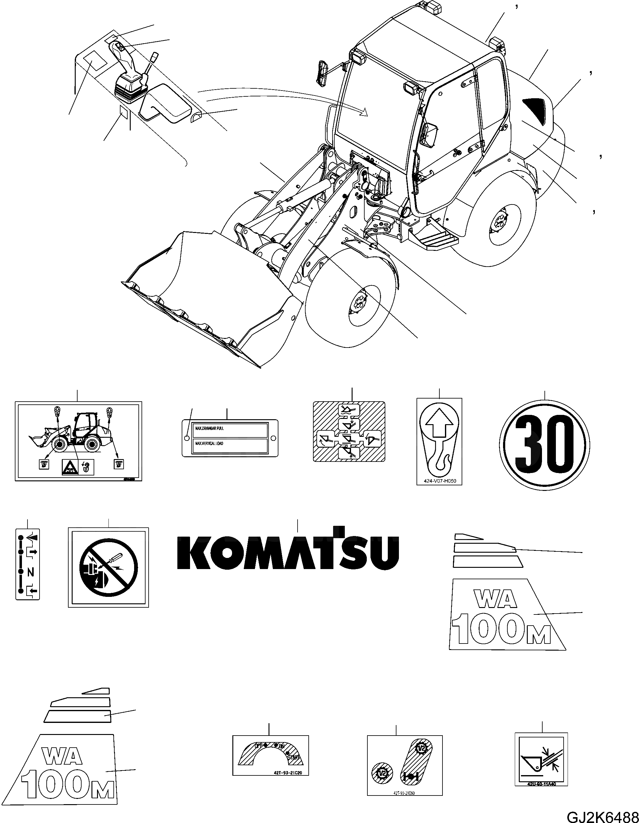 Схема запчастей Komatsu WA100M-6 - ТАБЛИЧКИ (ЕСКАНАТ) (КМ/Ч) (/) U МАРКИРОВКА