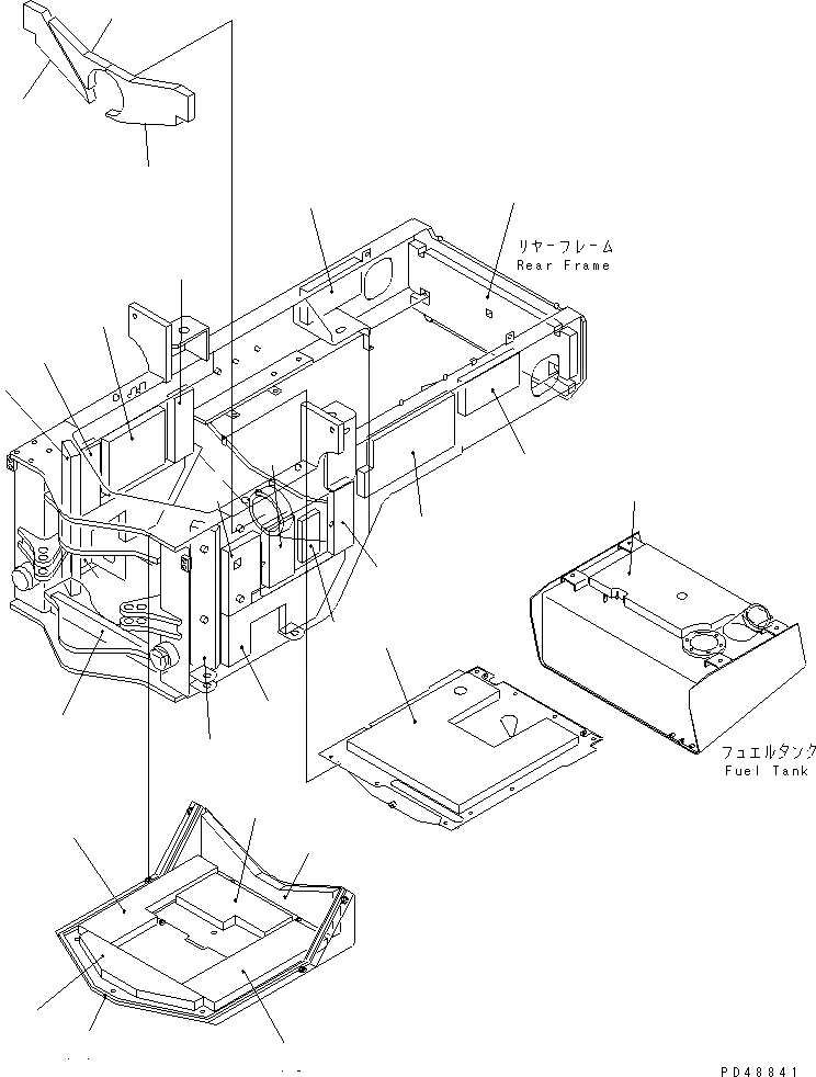 Схема запчастей Komatsu WA100SSS-3A-S - NOISE ABATEMENT ЧАСТИ (/) (ДЛЯ ЗАДН. РАМА И НИЖН. ЗАЩИТА)   (W/ДВОЙН. ГЛУШИТЕЛЬ)(SUPER SILENT S.)(№-) РАМА И ЧАСТИ КОРПУСА