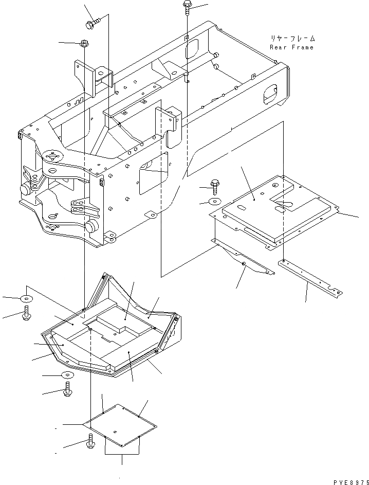 Схема запчастей Komatsu WA100SS-3-H - ЗАДН. РАМА (НИЖН. ЗАЩИТА) (SUPER БЕСШУМН. СПЕЦИФ-Я) ОСНОВНАЯ РАМА И ЕЕ ЧАСТИ