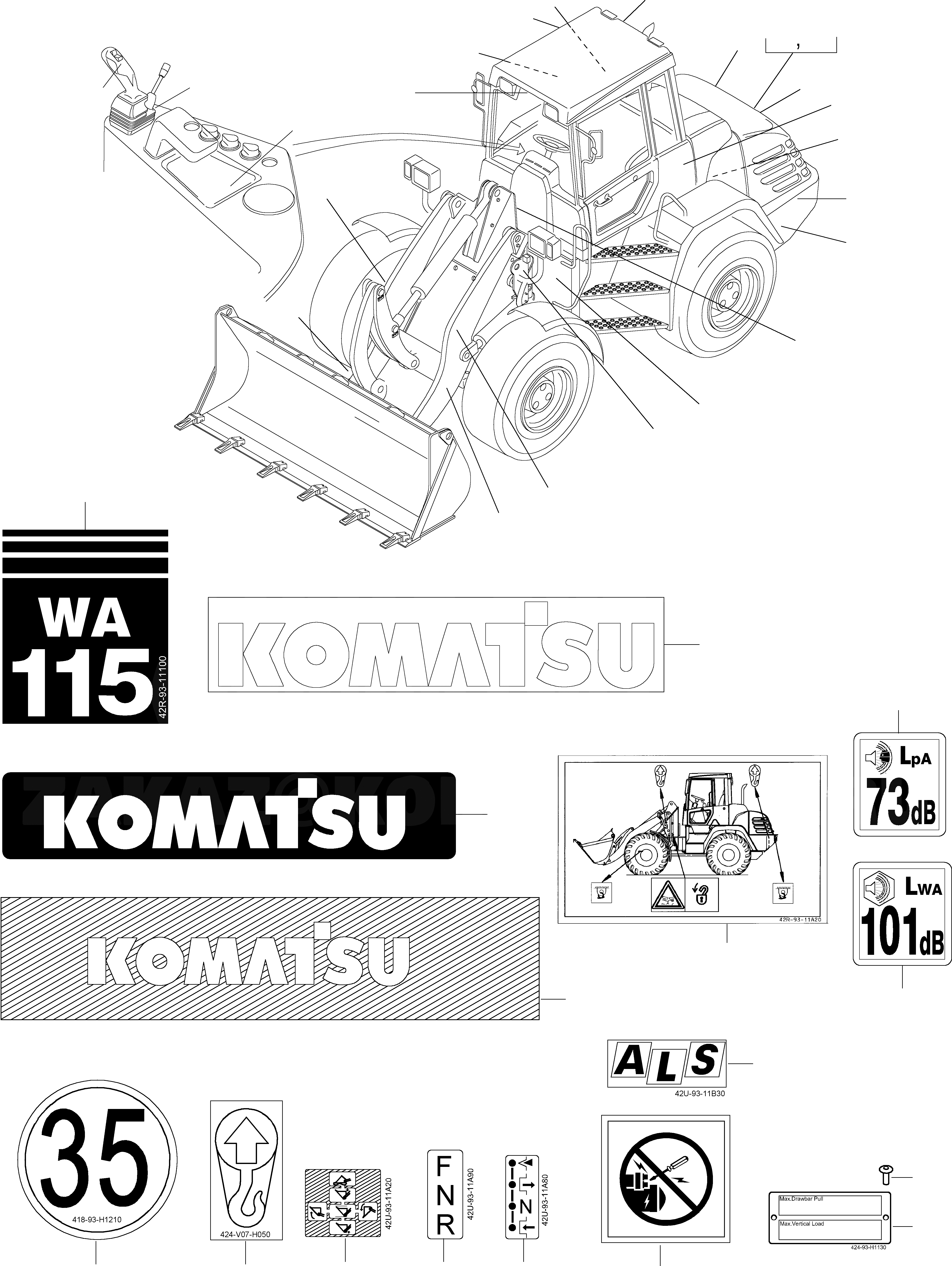 Схема запчастей Komatsu WA115-3 - БУКВЕНН. ИНСТРУМЕНТ, АКСЕССУАРЫ, БУКВЕНН.