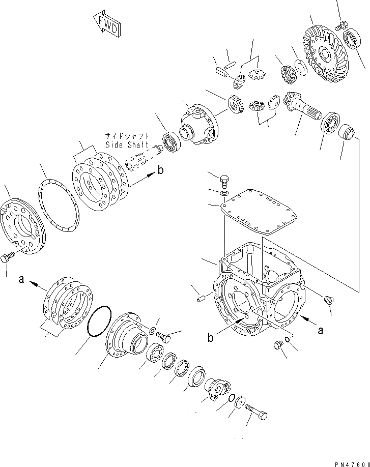 Схема запчастей Komatsu WA120-3 - ПЕРЕДНИЙ ДИФФЕРЕНЦИАЛ(№-) ВЕДУЩ. ВАЛ¤ ДИФФЕРЕНЦ. И КОЛЕСА