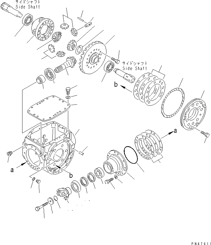Схема запчастей Komatsu WA120-3 - ЗАДНИЙ ДИФФЕРЕНЦИАЛ(№-) ВЕДУЩ. ВАЛ¤ ДИФФЕРЕНЦ. И КОЛЕСА