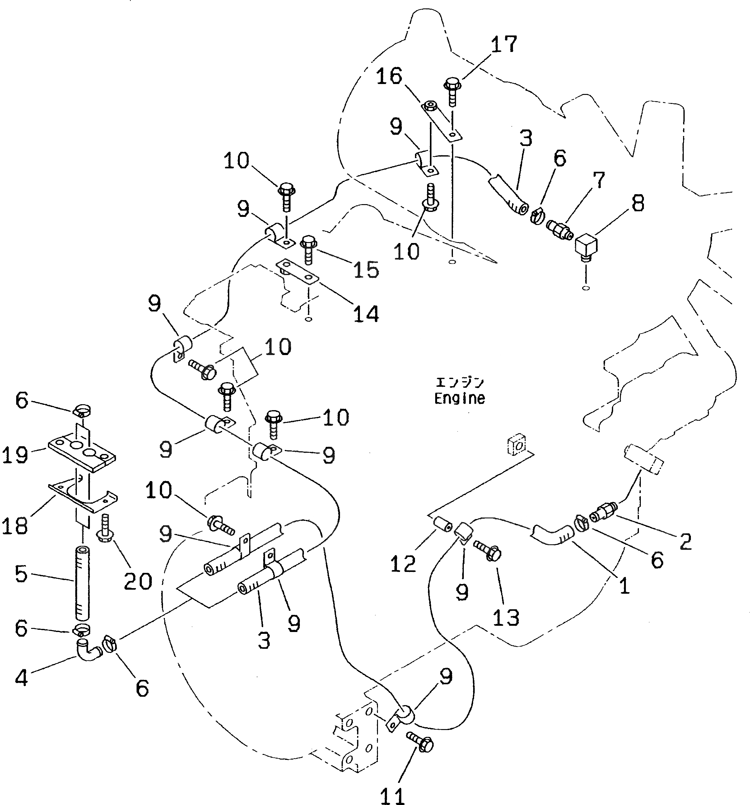 Схема запчастей Komatsu WA120-3 - ЧАСТИ ОБОГР-ЛЯ (PUSH УПРАВЛ-Е ТИП) (/)        (ГИДР. ПРОВОД. ОБОГРЕВАТЕЛЯ)(№-) РАМА И ЧАСТИ КОРПУСА
